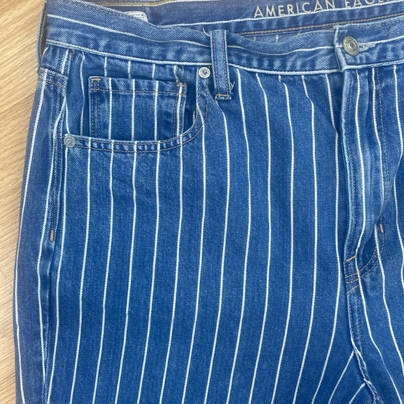 Striped High Rise Mom Jean Cropped 100% Cotton - Picture 3 of 15